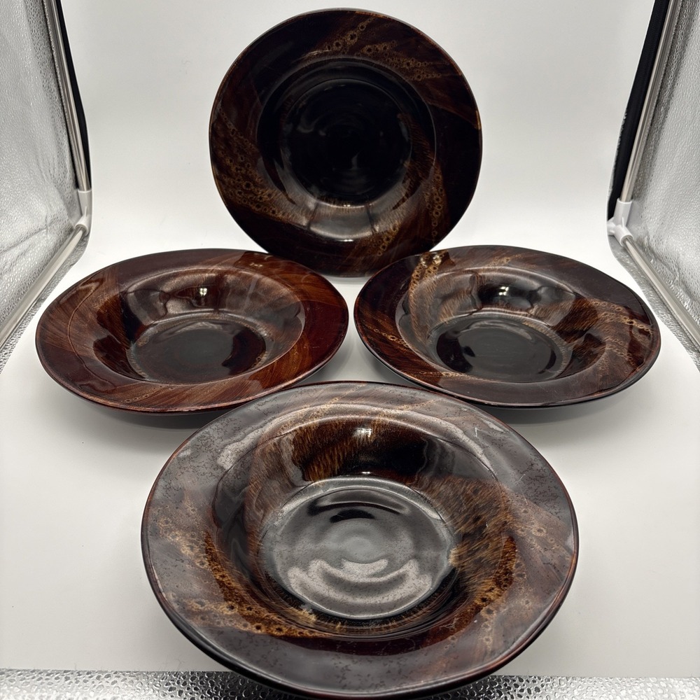 Set Of 4 Sakura Port Of Call Tortoise Shell 9.5" Soup/Salad/ Pasta Bowl